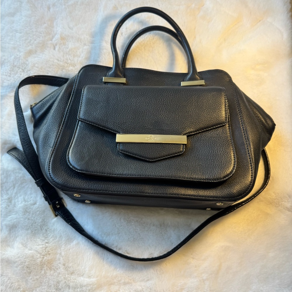 Kate Spade Black Leather Browning Lane Kathrina Satchel with Gold Hardware